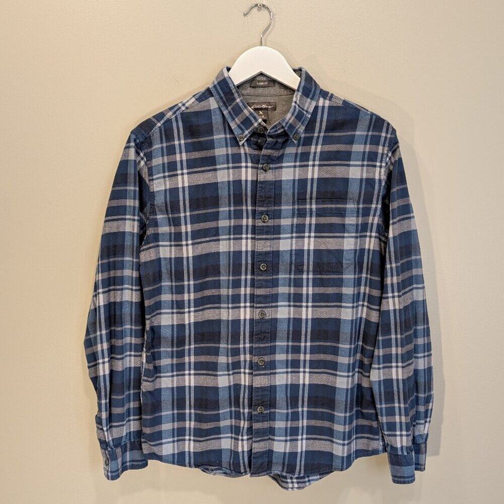 Eddie Bauer Classic Fit Flannel Blue Plaid Outdoor Camping Hiking Layer - Size M